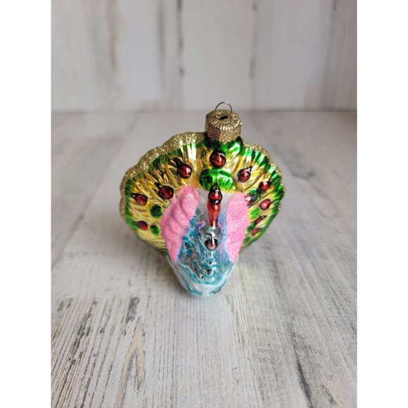 Blown glass glitter peacock bird Zoo ornament Xmas - Picture 1 of 7